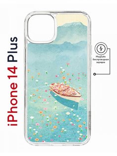 Чехол на iPhone 14 Plus MagSafe Kruche Print озеро цветов противоударный с магнитом КruЧЕ