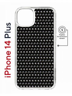 Чехол на iPhone 14 Plus MagSafe с принтом Kruche Print Карбон противоударный с магнитом КruЧЕ