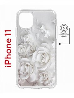 Чехол на iPhone 11 MagSafe с принтом Kruche Print White roses противоударный с магнитом КruЧЕ