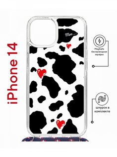 Чехол на iPhone 14 MagSafe с принтом Kruche Print Корова с магнитом, со шнурком КruЧЕ