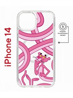 Чехол на iPhone 14 MagSafe Kruche Print Розовая Пантера противоударный с магнитом КruЧЕ