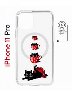 Чехол на iPhone 11 Pro MagSafe с принтом Kruche Print Котенок в чашке с магнитом КruЧЕ