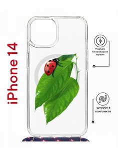 Чехол на iPhone 14 MagSafe с принтом Kruche Print Ladybug с магнитом, со шнурком КruЧЕ