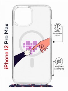 Чехол на iPhone 12 Pro Max MagSafe Kruche Print Котолюбовь с магнитом, со шнурком КruЧЕ