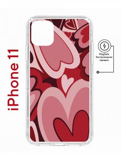 Чехол на iPhone 11 MagSafe с принтом Kruche Print Сердечки противоударный с магнитом КruЧЕ