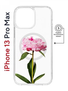 Чехол на iPhone 13 Pro Max MagSafe с принтом Kruche Print Пион противоударный с магнитом КruЧЕ