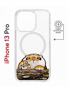 Чехол на iPhone 13 Pro MagSafe Kruche Print тигр первый снег противоударный с магнитом КruЧЕ
