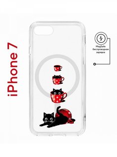 Чехол на iPhone 7, 8, SE 2020 2022 MagSafe Kruche Print Котенок в чашке с магнитом КruЧЕ