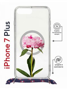 Чехол на iPhone 7 Plus/ 8 Plus MagSafe с принтом Kruche Print Пион с магнитом, со шнурком КruЧЕ