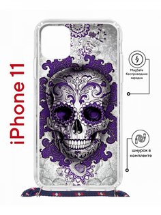 Чехол на iPhone 11 MagSafe с принтом Kruche Print Sugar Skull с магнитом, со шнурком КruЧЕ
