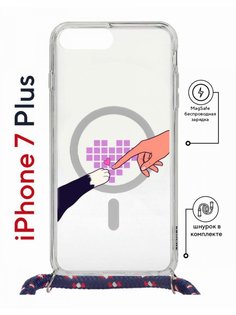 Чехол на iPhone 7 Plus/ 8 Plus MagSafe Kruche Print Котолюбовь с магнитом, со шнурком КruЧЕ