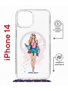 Чехол на iPhone 14 MagSafe с принтом Kruche Print Fashion Girl с магнитом, со шнурком КruЧЕ
