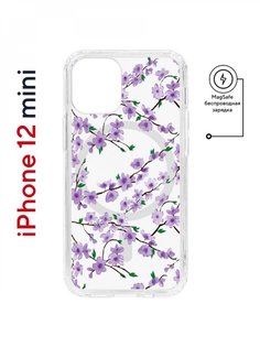 Чехол на iPhone 12 mini MagSafe Kruche Print Сакура противоударный с магнитом КruЧЕ