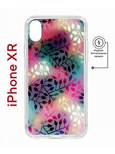 Чехол на iPhone XR MagSafe с принтом Kruche Print Цветные листья противоударный с магнитом КruЧЕ