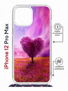 Чехол на iPhone 12 Pro Max MagSafe Kruche Print Pink heart с магнитом, со шнурком КruЧЕ
