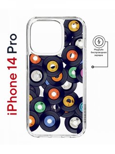 Чехол на iPhone 14 Pro MagSafe Kruche Print Виниловые пластинки противоударный с магнитом КruЧЕ