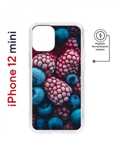 Чехол на iPhone 12 mini MagSafe Kruche Print Fresh berries противоударный с магнитом КruЧЕ