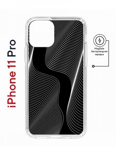 Чехол на iPhone 11 Pro MagSafe с принтом Kruche Print Line black противоударный с магнитом КruЧЕ