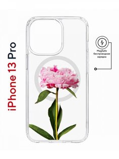 Чехол на iPhone 13 Pro MagSafe с принтом Kruche Print Пион противоударный с магнитом КruЧЕ