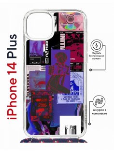 Чехол на iPhone 14 Plus MagSafe Kruche Print Стикеры Киберпанк с магнитом, со шнурком КruЧЕ