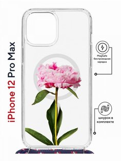 Чехол на iPhone 12 Pro Max MagSafe с принтом Kruche Print Пион с магнитом, со шнурком КruЧЕ