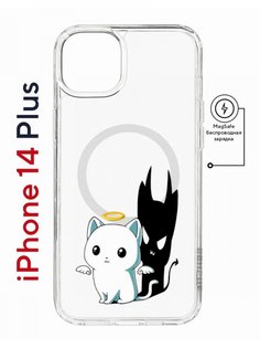Чехол на iPhone 14 Plus MagSafe Kruche Print Angel Demon противоударный с магнитом КruЧЕ