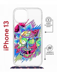 Чехол на iPhone 13 MagSafe с принтом Kruche Print Многоликий Рик с магнитом, со шнурком КruЧЕ