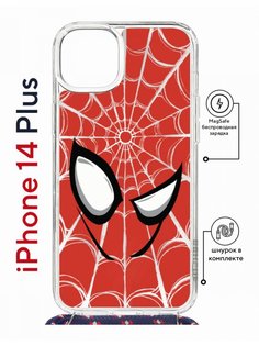 Чехол на iPhone 14 Plus MagSafe Kruche Print Человек-Паук красный с магнитом, со шнурком КruЧЕ