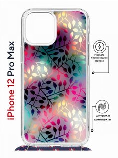 Чехол на iPhone 12 Pro Max MagSafe Kruche Print Цветные листья с магнитом, со шнурком КruЧЕ