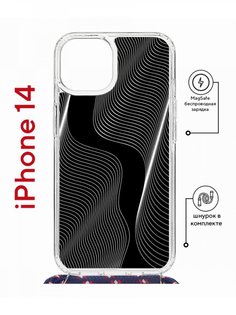 Чехол на iPhone 14 MagSafe с принтом Kruche Print Line black с магнитом, со шнурком КruЧЕ