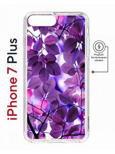 Чехол на iPhone 7 Plus/8 Plus MagSafe Kruche Print Purple leaves противоударный с магнитом КruЧЕ