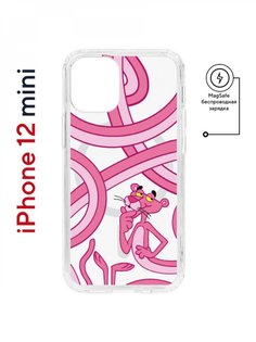 Чехол на iPhone 12 mini MagSafe Kruche Print Розовая Пантера противоударный с магнитом КruЧЕ
