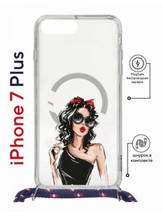 Чехол на iPhone 7 Plus/ 8 Plus MagSafe Kruche Print Фэшн леди с магнитом, со шнурком КruЧЕ