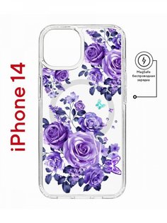 Чехол на iPhone 14 MagSafe с принтом Kruche Print Roses противоударный с магнитом КruЧЕ