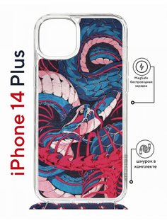 Чехол на iPhone 14 Plus MagSafe Kruche Print Японская змея с магнитом, со шнурком КruЧЕ