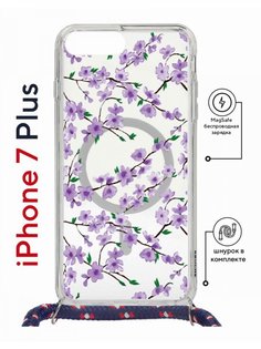 Чехол на iPhone 7 Plus/ 8 Plus MagSafe Kruche Print Сакура с магнитом, со шнурком КruЧЕ