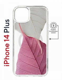 Чехол на iPhone 14 Plus MagSafe Kruche Print Pink and white противоударный с магнитом КruЧЕ