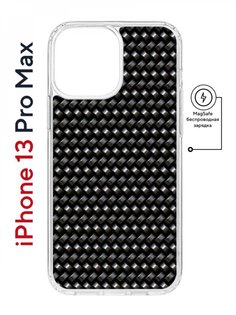 Чехол на iPhone 13 Pro Max MagSafe с принтом Kruche Print Карбон противоударный с магнитом КruЧЕ