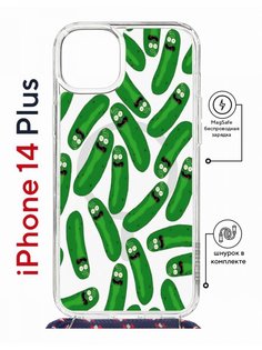 Чехол на iPhone 14 Plus MagSafe с принтом Kruche Print Огурчик Рик с магнитом, со шнурком КruЧЕ