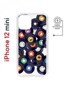Чехол на iPhone 12 mini MagSafe Kruche Print Виниловые пластинки противоударный с магнитом КruЧЕ