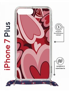 Чехол на iPhone 7 Plus/ 8 Plus MagSafe Kruche Print Сердечки с магнитом, со шнурком КruЧЕ