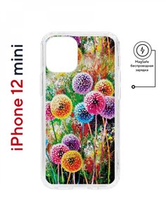 Чехол на iPhone 12 mini MagSafe Kruche Print Одуванчики противоударный с магнитом КruЧЕ