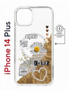 Чехол на iPhone 14 Plus MagSafe Kruche Print Крафтовые наклейки противоударный с магнитом КruЧЕ