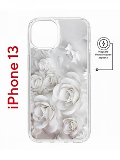 Чехол на iPhone 13 MagSafe с принтом Kruche Print White roses противоударный с магнитом КruЧЕ