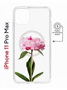 Чехол на iPhone 11 Pro Max MagSafe с принтом Kruche Print Пион противоударный с магнитом КruЧЕ