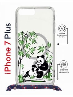 Чехол на iPhone 7 Plus/ 8 Plus MagSafe Kruche Print Панды с магнитом, со шнурком КruЧЕ