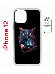 Чехол на iPhone 12/12 Pro MagSafe с принтом Kruche Print Retro Owl с магнитом КruЧЕ