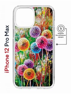 Чехол на iPhone 12 Pro Max MagSafe Kruche Print Одуванчики противоударный с магнитом КruЧЕ
