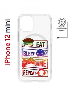 Чехол на iPhone 12 mini MagSafe Kruche Print Repeat противоударный с магнитом КruЧЕ