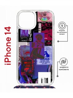 Чехол на iPhone 14 MagSafe с принтом Kruche Print Стикеры Киберпанк с магнитом, со шнурком КruЧЕ